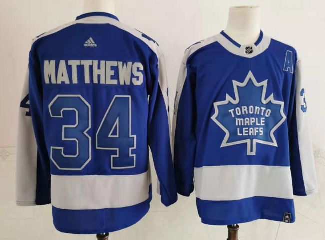 Toronto Maple Leafs Jersey Reverse Retro Blue Grey 2022 NO.34 MATTHEWS