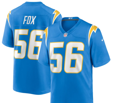 Los Angeles Chargers Game Jersey Blue NO.56 FOX