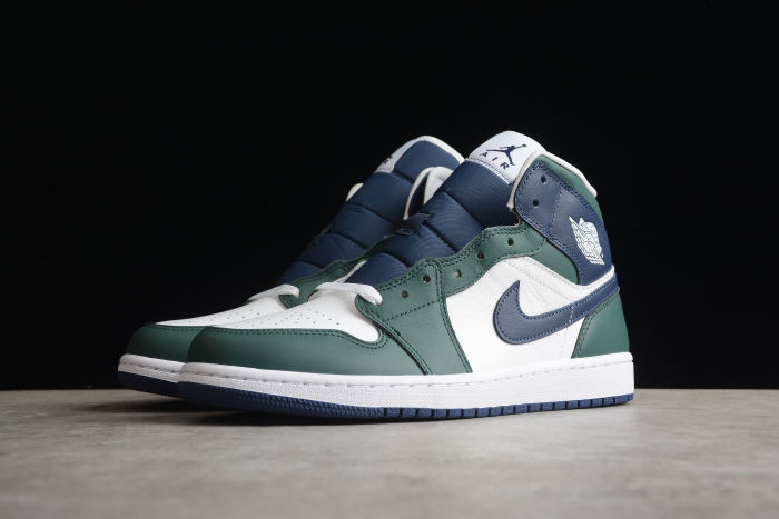 Air Jordan 1 Mid SE Noble Green Women Sneakers White Midnight-Navy