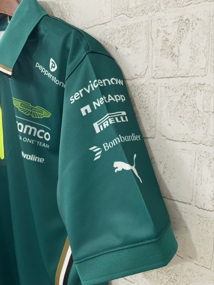 2025  Aston Martin 1/4 Zip Polo Shirt Green NO Number