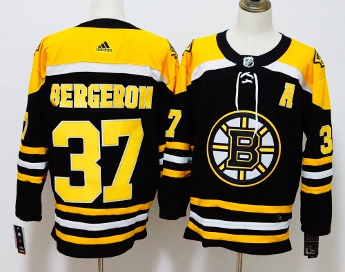 Boston Bruins 19/20 Alternate Player Jersey Black Yellow NO.37 BERGERON