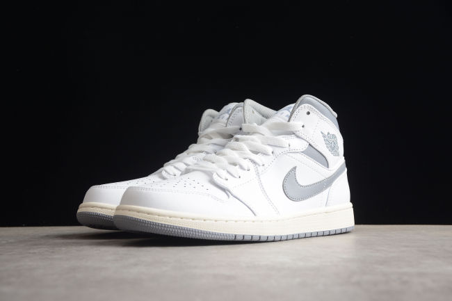 Air Jordan 1 Mid GS Neutral Grey Kids Sneakers White Stealth
