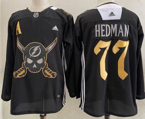 Tampa Bay Lightning 2022 Pirate-themed Warmup Jersey Black NO.77 HEDMAN