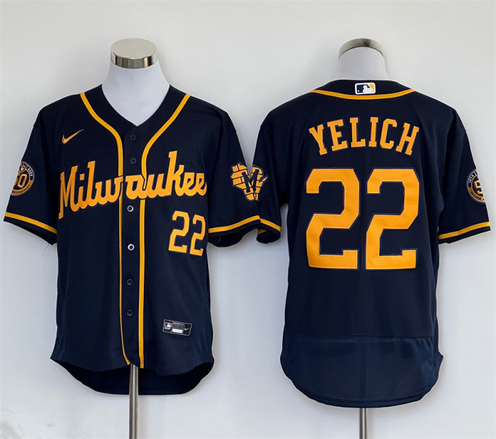 Milwaukee Brewers Away Limited Jersey Dark Blue Fan Version NO.22 YELICH