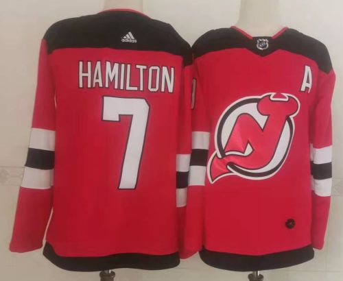 New Jersey Devils Home Player Jersey Red NO.7 HAMILTON
