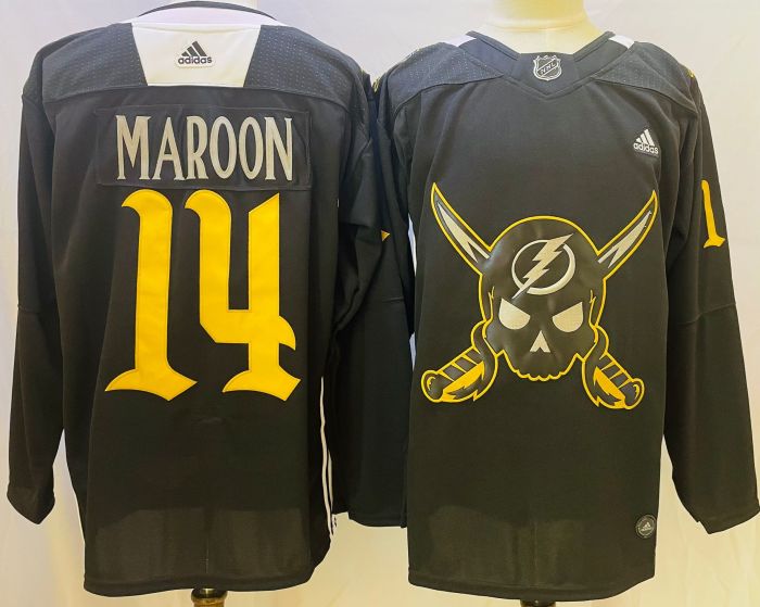 Tampa Bay Lightning 2022 Pirate-themed Warmup Jersey Black NO.14 MAROON
