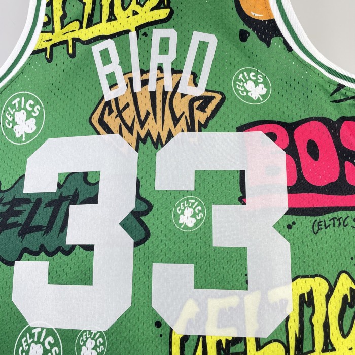 Larry Bird Boston Celtics Graffiti Sticker Swingman Retro Jersey Green