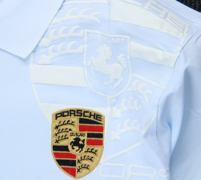 Porsche Crest Polo Shirt White NO Number