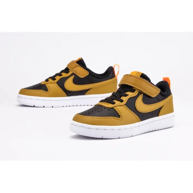 Air Force Low-top Court Borough Children Leather Sneakers Velcro Brown Black