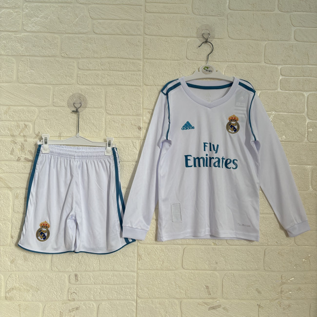 Real Madrid Home Retro Long Sleeve Kids Suit 2017/18