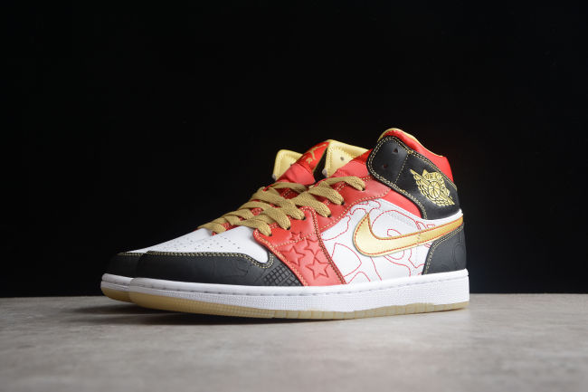 Air Jordan 1 Mid SE GC XQ 2022 Unisex Sneakers White Gold-Dust Sport-Red
