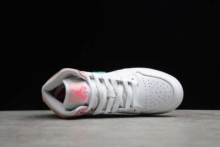 Air Jordan 1 Mid SE GS Paint Drip White Pink DD1666-100 GS