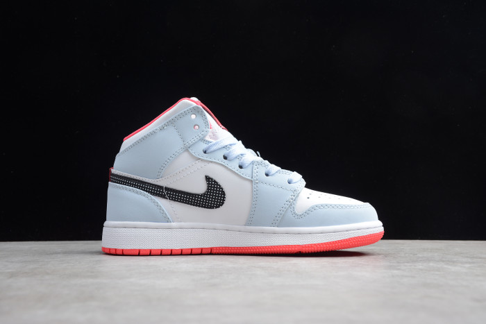 Air Jordan 1 Mid Half Blue Polka Dot Swoosh (GS) 555112-400