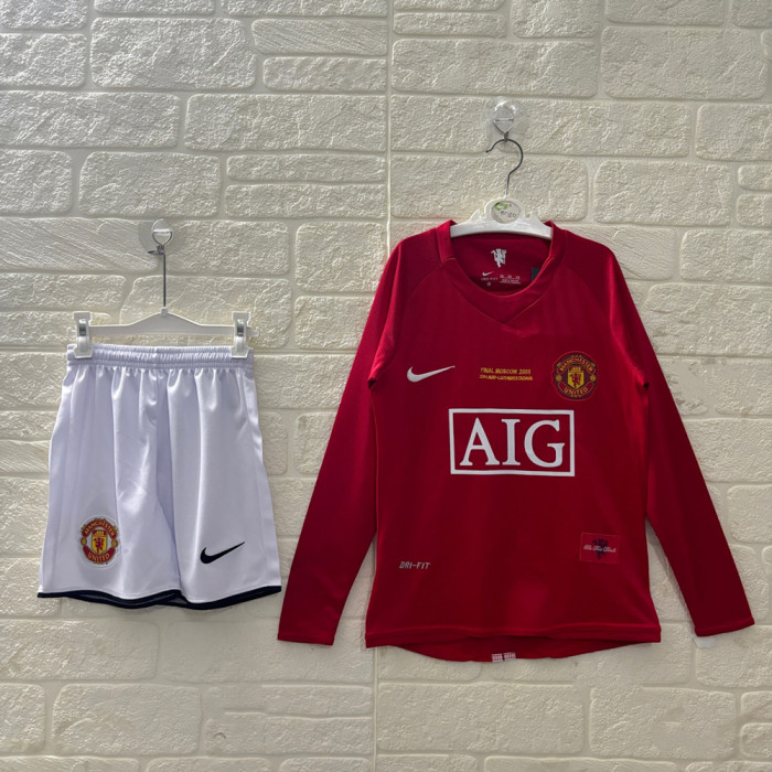 Manchester United Home Retro Long Sleeve Kids Suit 2007/08