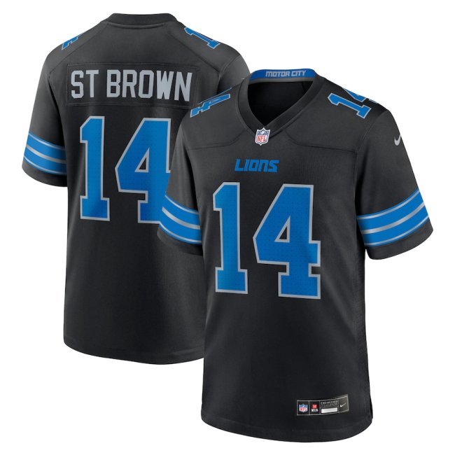 BlackDetroit Lions Jersey New style NO.14 ST BROWN