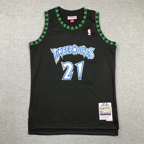 Minnesota Timberwolves Kids Jersey Black Vintage Edition  90s NO.21 GARNETT