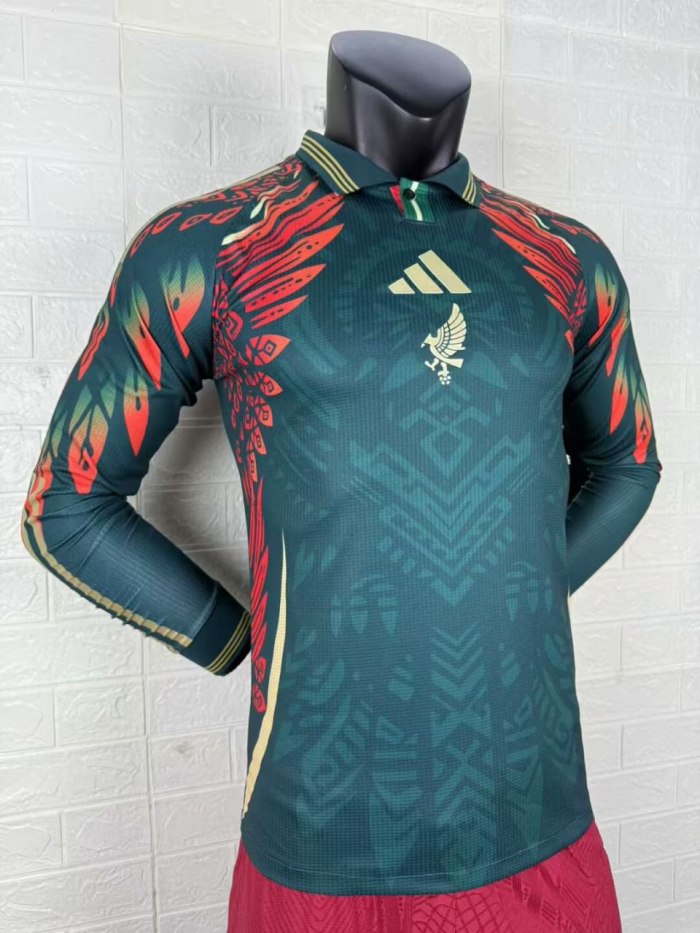 Mexico Gold Man Long Sleeve Player Version Jersey 25/26 Red Green