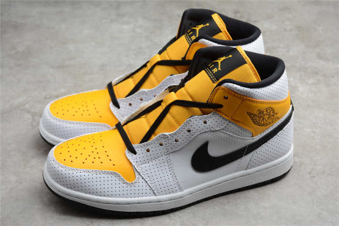 Air Jordan 1 Mid Perforated White University Gold BQ6472-107