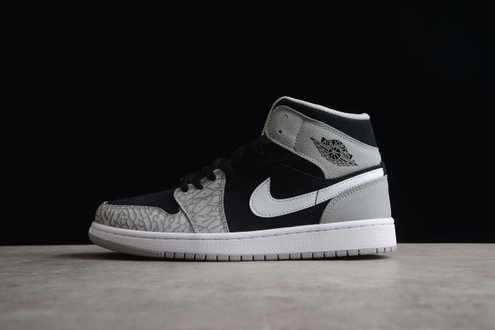Air Jordan 1 Mid SE GS Elephant Toe Sneakers Grey Black White
