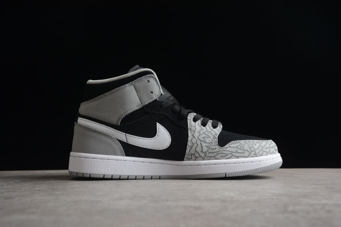 Air Jordan 1 Mid SE GS Elephant Toe Sneakers Grey Black White