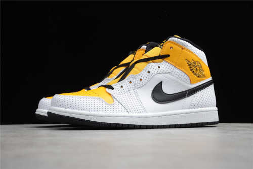 Air Jordan 1 Mid Perforated White University Gold BQ6472-107