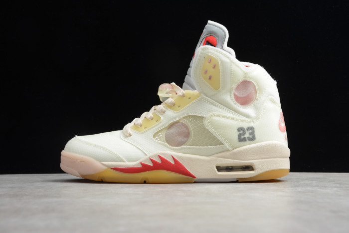 OFF-WHITE x Air Jordan 5 White Fire Red CT8480-002