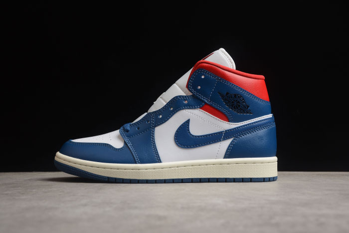 Air Jordan 1 Mid French Blue Women Sneakers White Gym-Red Sail