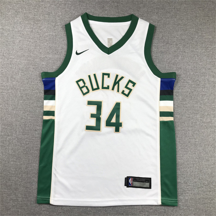 Milwaukee Bucks Kids Jersey White Lcon Edition  2020 NO.34  ANTETOKOUNMPO