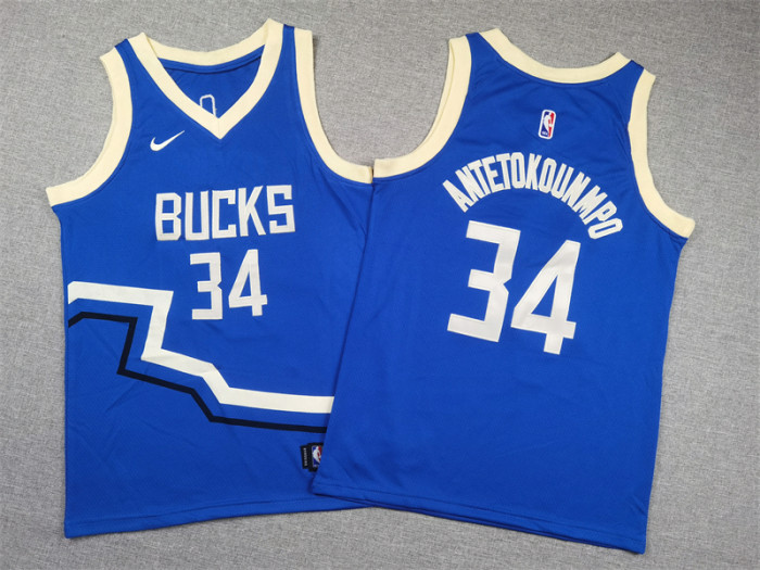 Milwaukee Bucks Kids Jersey Blue City Edition 24/25 NO.34 ANTETOKOUNMPO