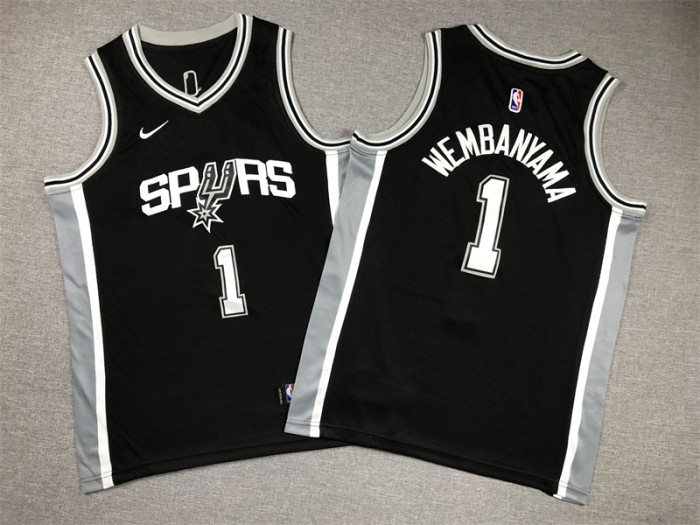 San Antonio Spurs KIds Jersey Black Throwback 98/99 NO.1 WEMBAMYAMA