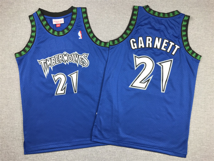 Minnesota Timberwolves Kids Jersey Blue Vintage Edition  90s NO.21 GARNETT