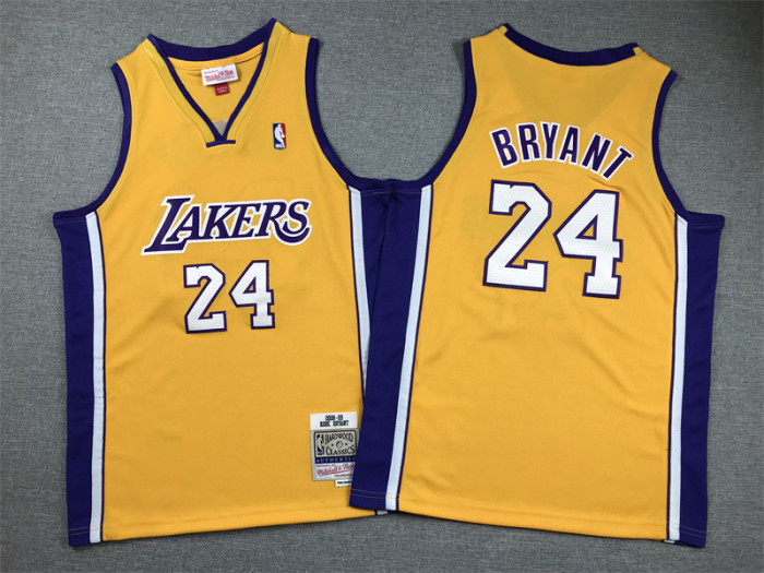 Los Angeles Lakers Kids Jersey Yellow V-neck Vintage 90s NO.24 BRYANT