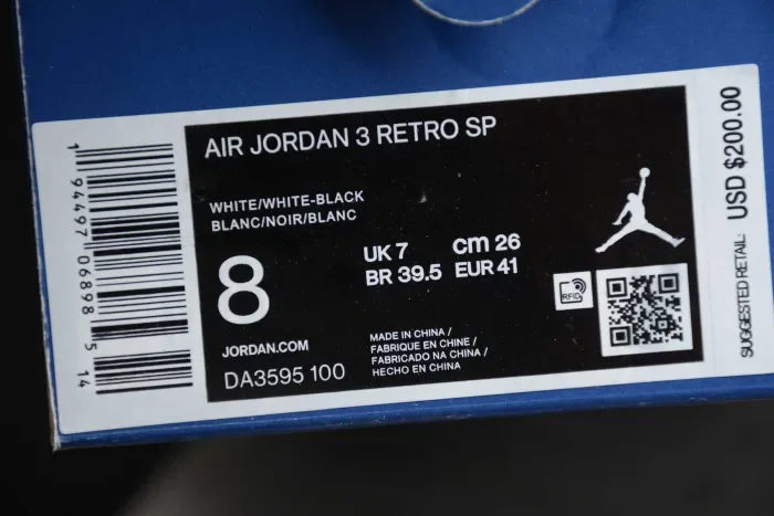 Fragment Design x Air Jordan 3 Black White DA3595-100