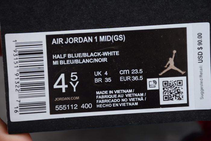 Air Jordan 1 Mid Half Blue Polka Dot Swoosh (GS) 555112-400