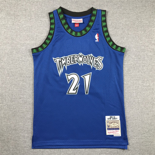 Minnesota Timberwolves Kids Jersey Blue Vintage Edition  90s NO.21 GARNETT