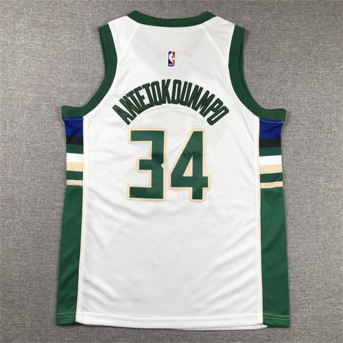Milwaukee Bucks Kids Jersey White Lcon Edition  2020 NO.34  ANTETOKOUNMPO