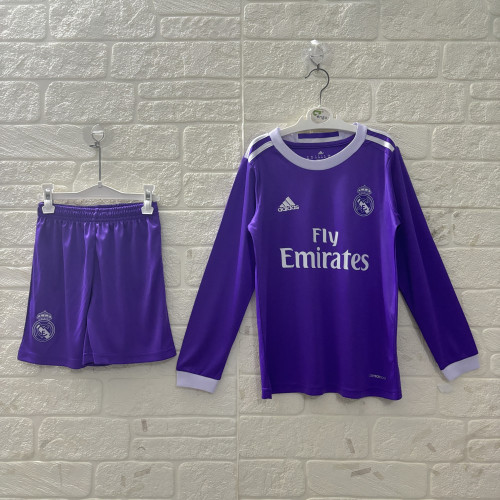 Real Madrid Away Retro Kids Long Sleeve Suit 16/17