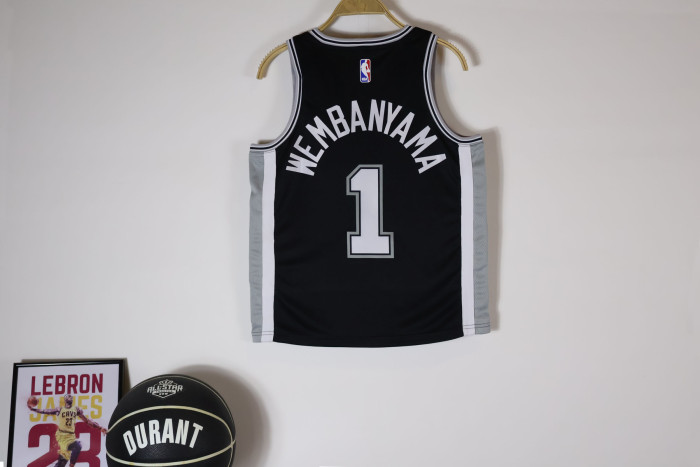 San Antonio Spurs Kids Jersey Black 2023 NO.1 WEMBAMYAMA