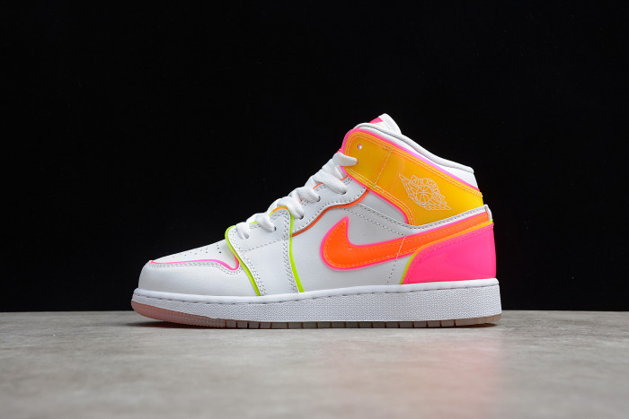 Air Jordan 1 Mid GS Edge Glow White Pink Blast CV4611-100