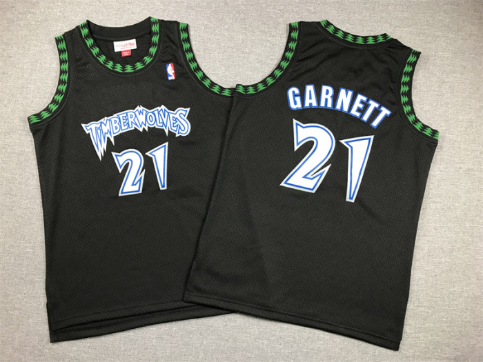 Minnesota Timberwolves Kids Jersey Black Vintage Edition  90s NO.21 GARNETT