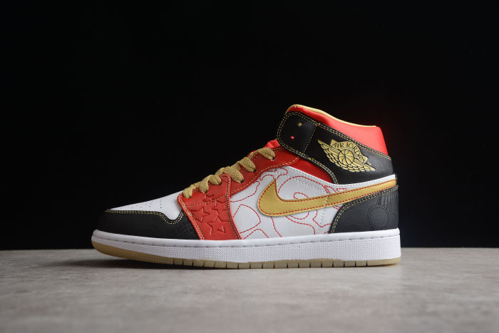 Air Jordan 1 Mid SE GC XQ 2022 Unisex Sneakers White Gold-Dust Sport-Red