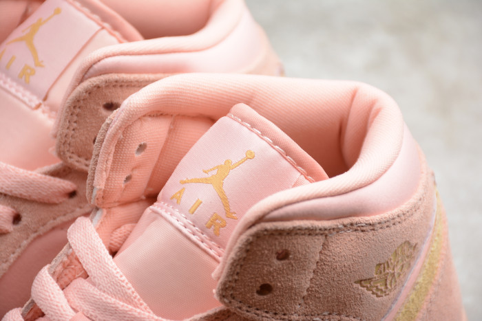 Air Jordan 1 Mid SE Mens 11 Coral Stardust Club Gold 852542-600