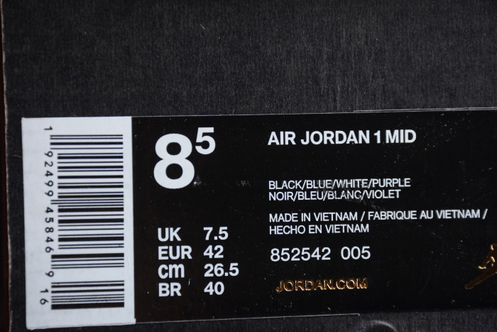 Air Jordan 1 Mid Lakers Top 3 Purple White Gym Red Blue 852542-005