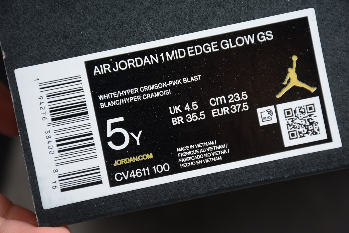 Air Jordan 1 Mid GS Edge Glow White Pink Blast CV4611-100