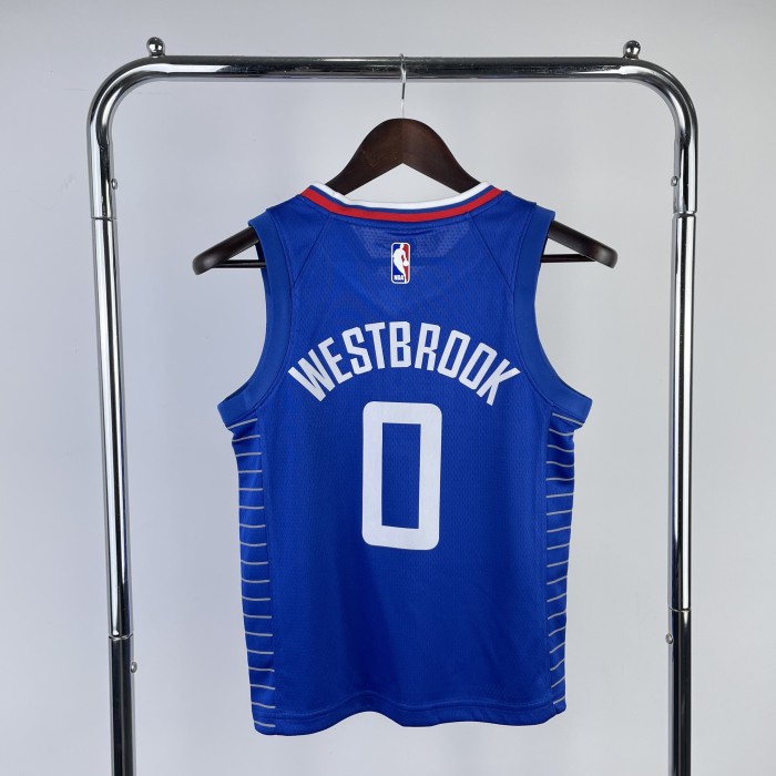 LA Clippers  Kids Basketball Jersey Blue Icon Edition No.0 WESTBROOK