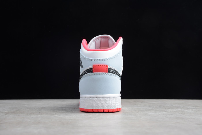 Air Jordan 1 Mid Half Blue Polka Dot Swoosh (GS) 555112-400