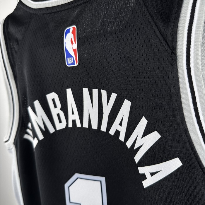 San Antonio Spurs KIds Jersey Black Icon Edition 2024 NO.1 WEMBAMYAMA