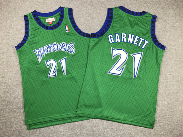 Minnesota Timberwolves Kids Jersey Green Vintage Edition  90s NO.21 GARNETT