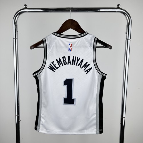 San Antonio Spurs KIds Jersey White Icon Edition 2024 NO.1 WEMBAMYAMA
