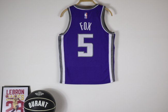 Sacramento Kings Kids Jersey Purple Association Edition 22/23 NO.5 FOX